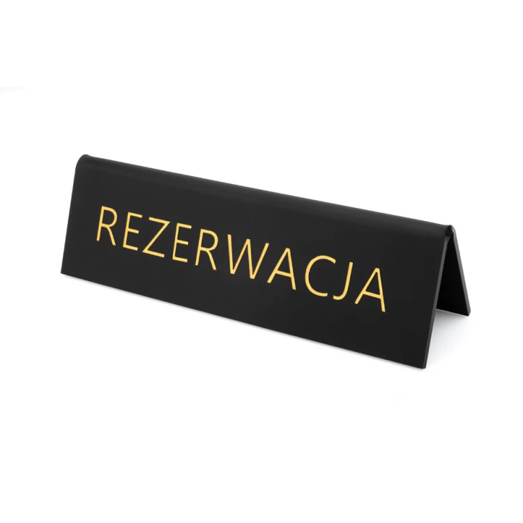 Rezerwacja - stojak na stoliki - wym. 150x45mm - czarny mat złote litery - REZ017