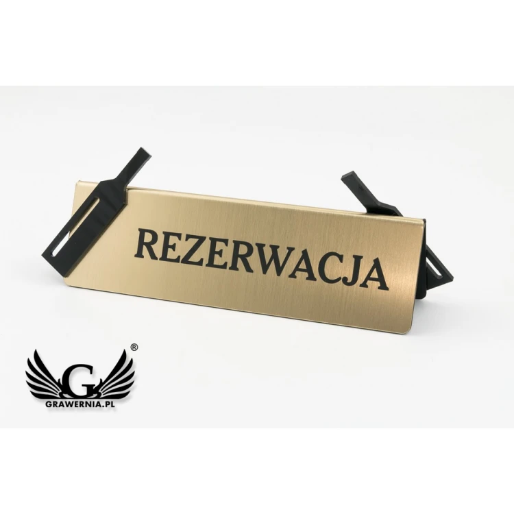 Rezerwacja - stojak na stolik - wym. 200x60mm - laminat grawerski z czarną plexi - REZ011 
