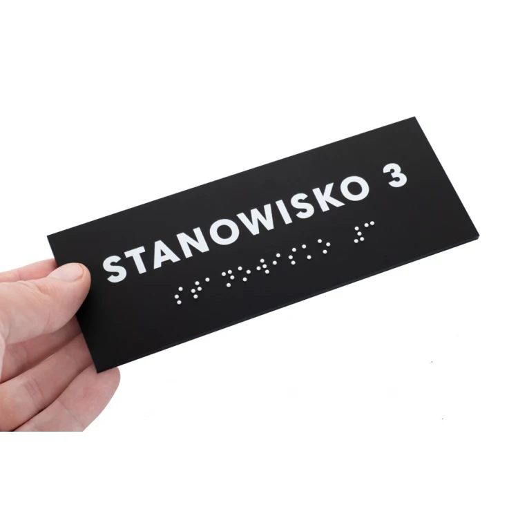 Stanowisko - tabliczka z pismem Braille'a - akryl czarny mat - wym. 160x60mm - DARK - TAB388