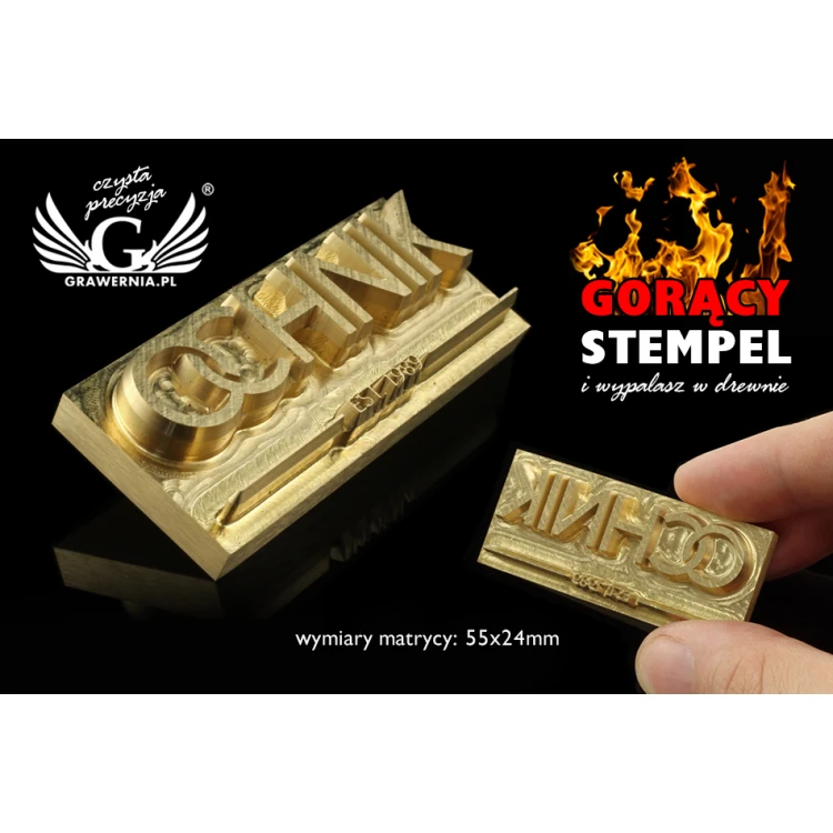 Stempel do wyciskania logotypu na gorąco i zimno - wymiary matrycy: 55x24mm - CNC