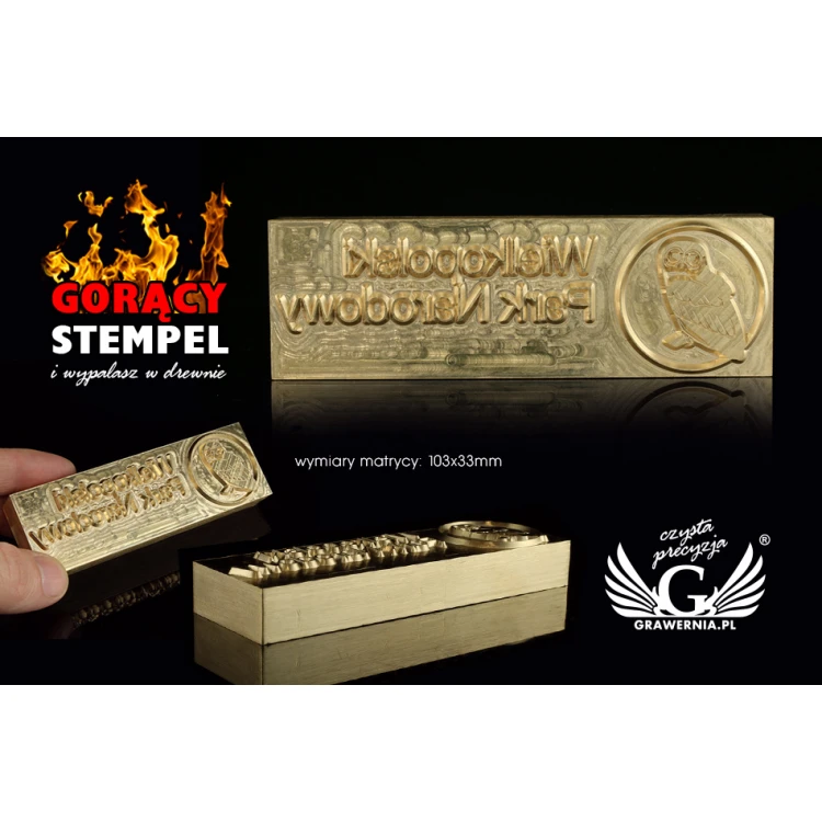 Stempel do wyciskania logotypu na gorąco i zimno - wymiary matrycy: 103x33mm - CNC