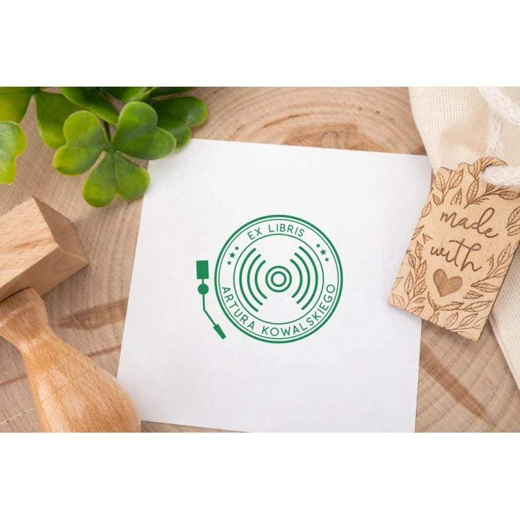 Stempel Ex Libris do odbijania w tuszu - Gramofon - wymiary gryfu 50x50mm - EX018