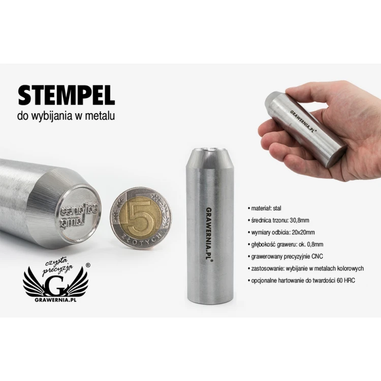 Stempel ze stali do wybijania w metalu - wymiary odbicia 20x20mm - CNC072 