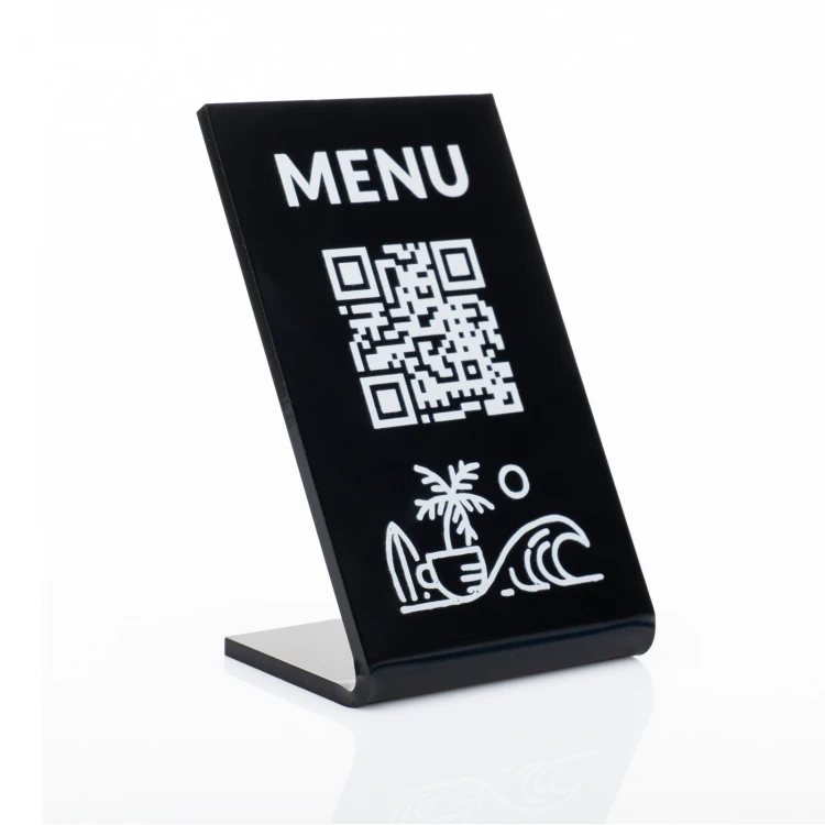 Stojaczek Menu z kodem QR- czarna plexi - wym. 55x90mm - ST050