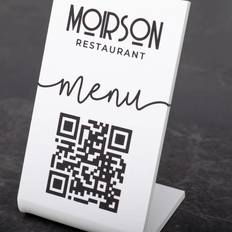 Stojaczek Menu z kodem QR - biała plexi - wym. 55x90mm - ST051