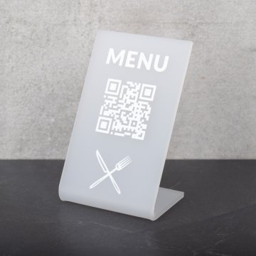 Stojaczek Menu z kodem QR - plexi frost - wym. 55x90mm - ST052