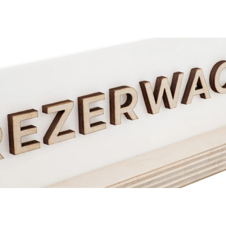 Stojak rezerwacja - biały akryl na drewnianym postumencie - ST043