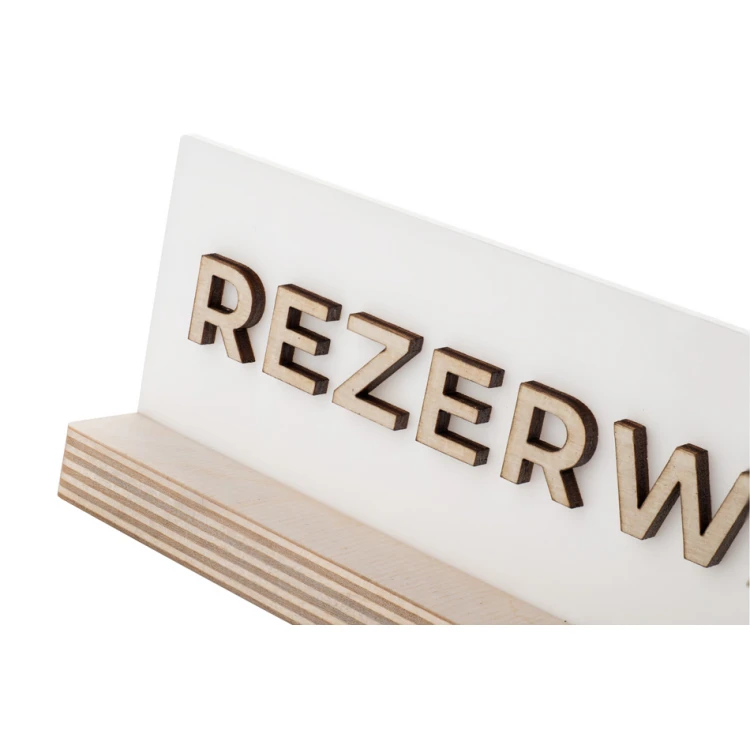 Stojak rezerwacja - biały akryl na drewnianym postumencie - ST043