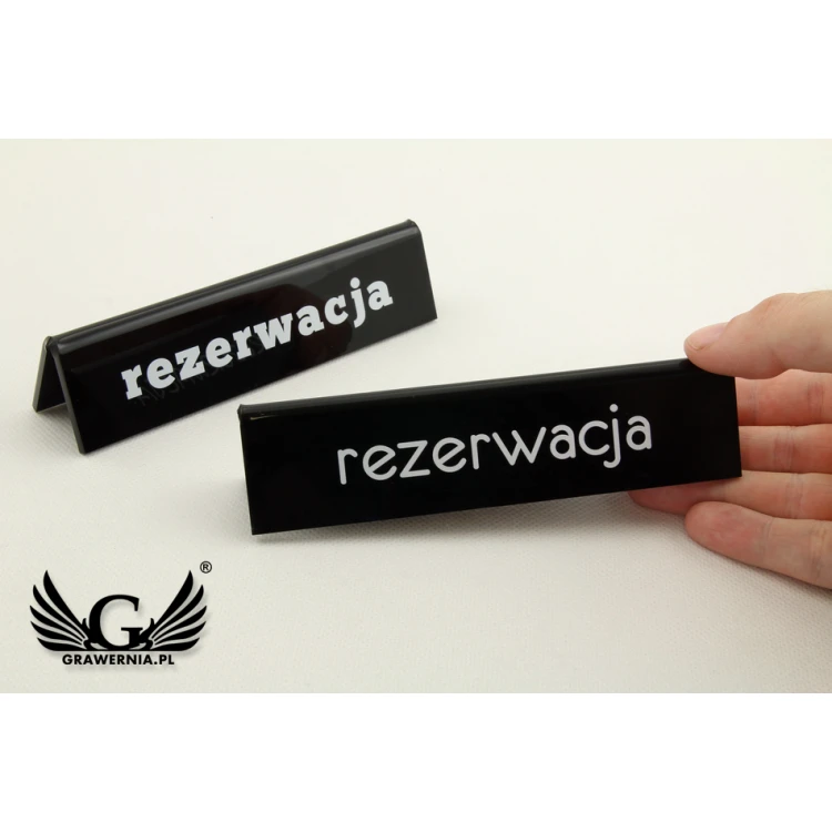 Rezerwacja - stojak na stoliki - wym. 140x35mm - czarny akryl - REZ005