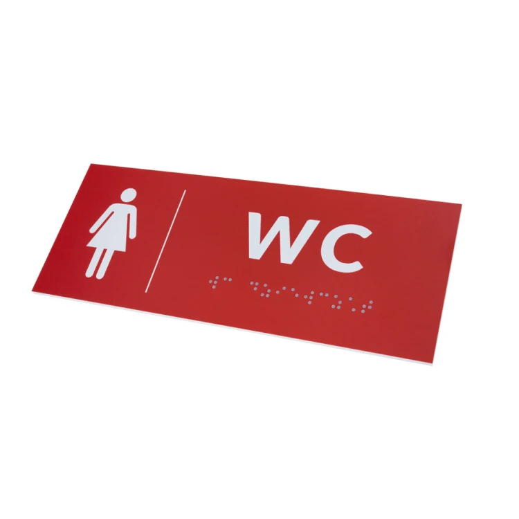System tabliczek z pismem Braille'a dla szkół - WC - wym. 200x80mm - PCW twarde - DECO RED - TAB369