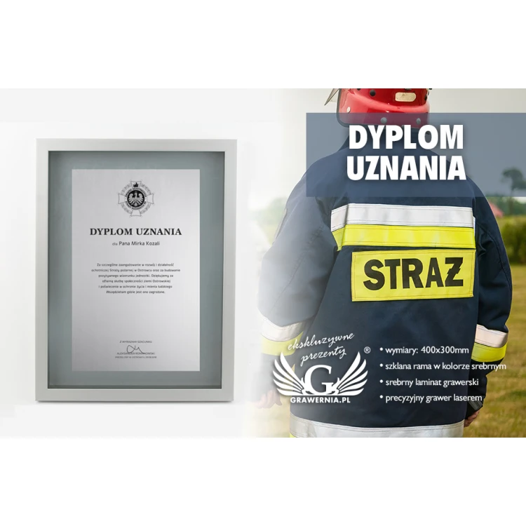 Szklany dyplom w srebrnej ramie - DWR3