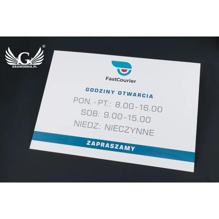 Szyld firmowy - wym. 420x300mm - białe tworzywo PCW - SZ119
