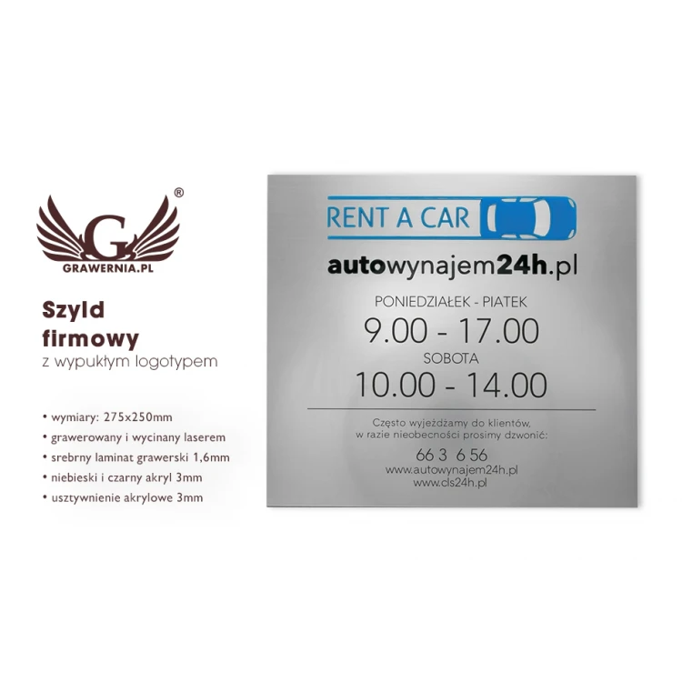 Szyld firmowy z wypukłym logo - SZ120 - wym. 275x250mm