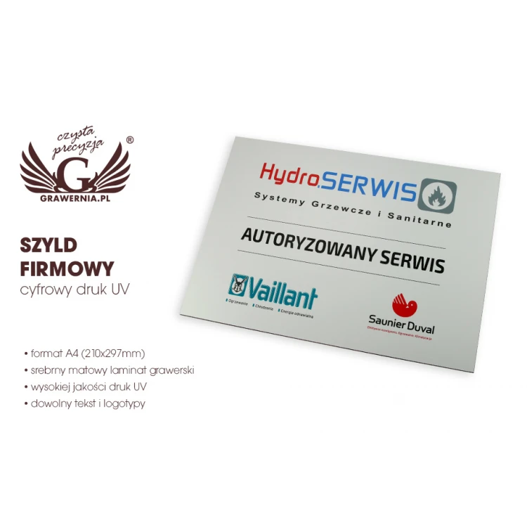 SZYLD KOLOROWY - LAMINAT GRAWERSKI gr. 3mm - wym. A4 (297x210mm) - DRUK UV - SZUV007