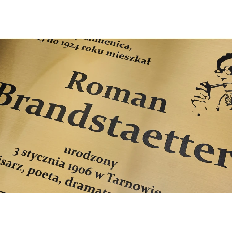 Szyld mosiężny grawerowany - mosiądz szczotkowany - grawer CNC - wym. 400x283mm - TAB172