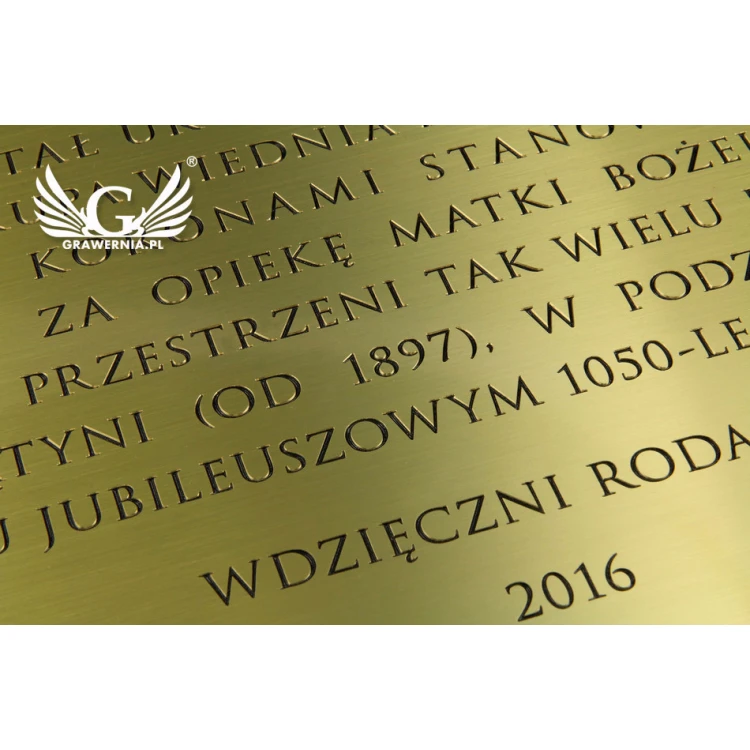 Szyld pamiątkowy  - mosiądz szczotkowany i lakierowany - wym. 400x200mm 