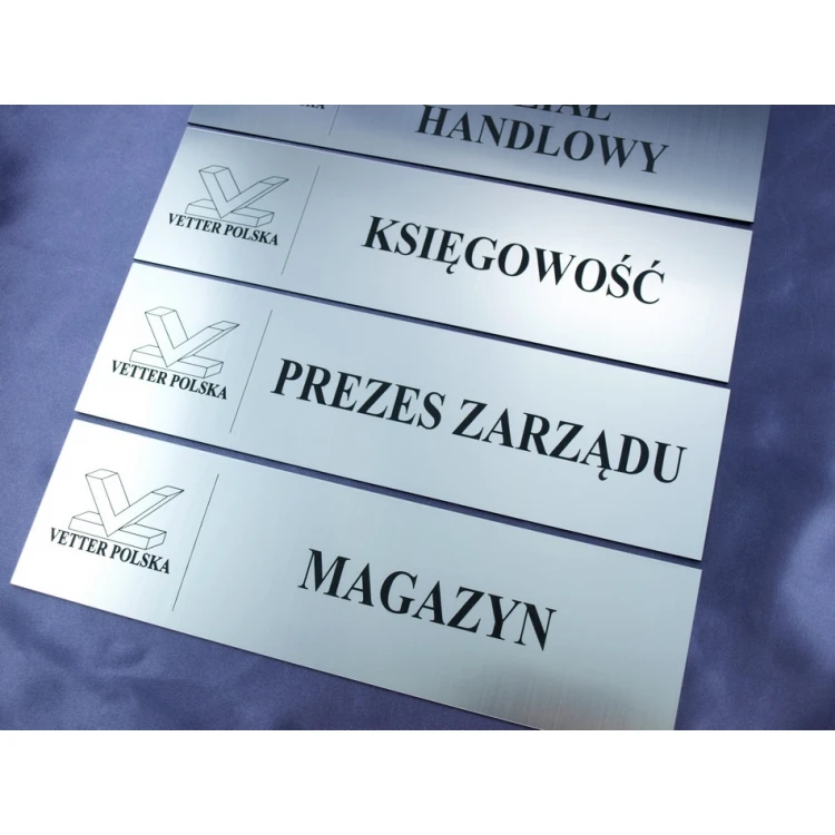 Szyldy dla Twojej Firmy - z nazwami pomieszczeń i logotypem - 29x8cm - rogi prostokątne