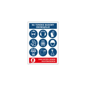 Tablica informacyjna BHP dla budownictwa - wym. 350x490mm - PVC - kolorowy druk UV - BHP098