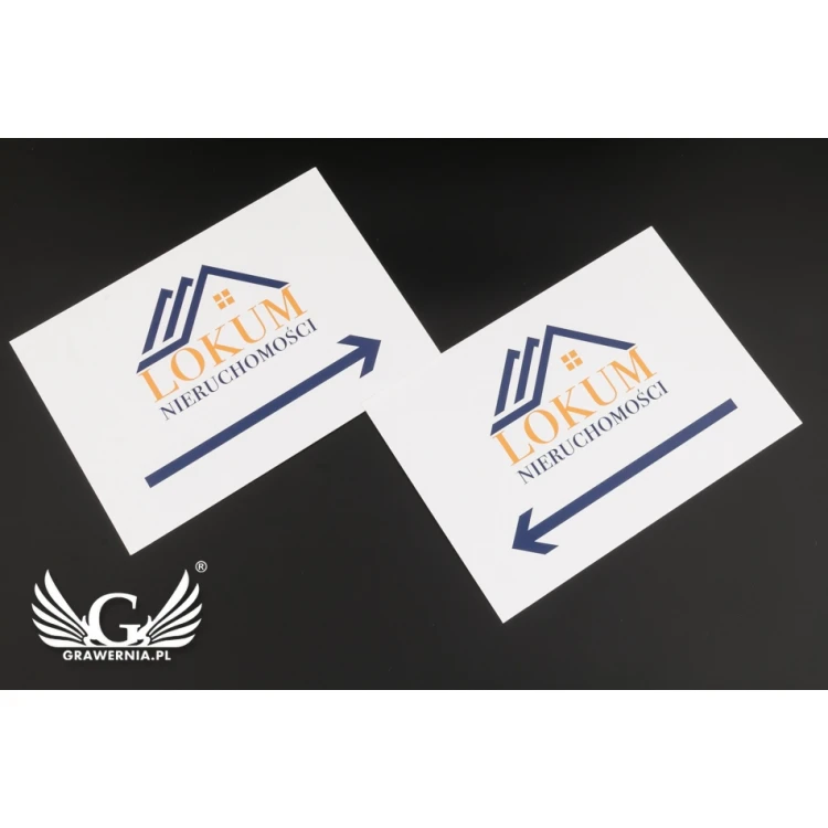 Tabliczka kierunkowa z logotypem firmy - wym. 210x148mm (A5) - kolorowy druk UV - PCW - TAB092