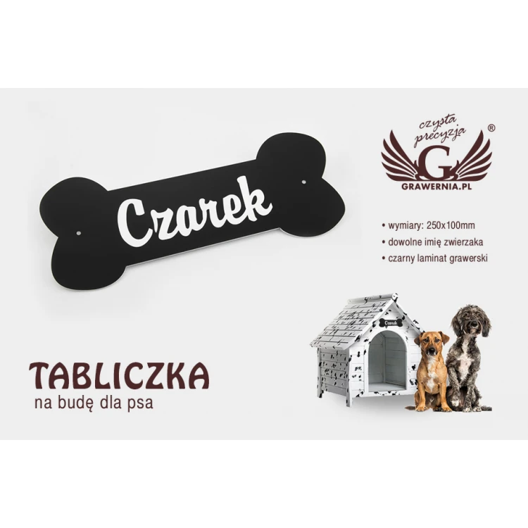Tabliczka na budę dla psa z dowolnym imieniem - wym: 250x100mm - laminat grawerski - TAB051
