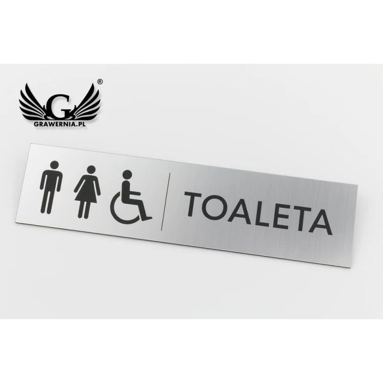 Tabliczka na toalety koedukacyjne - srebrny lub złoty laminat - wym. 200x50mm - TT036