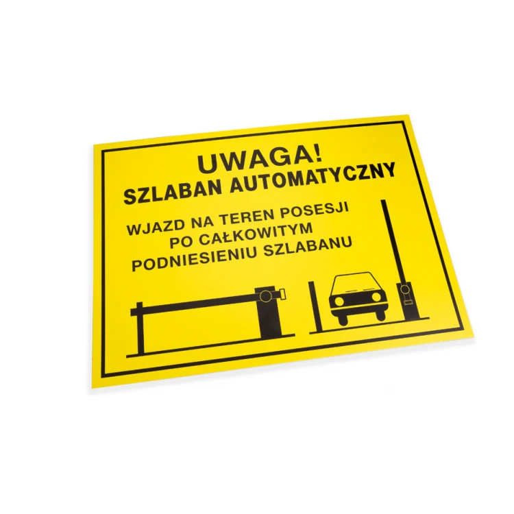 Tabliczka ostrzegawcza uwaga szlaban automatyczny - wym. 560x400mm - PVC - kolorowy druk UV - TAB156