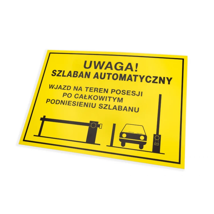 Tabliczka ostrzegawcza uwaga szlaban automatyczny - wym. 560x400mm - PVC - kolorowy druk UV - TAB156