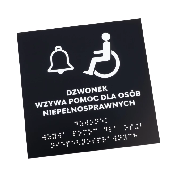 Pomoc dla osób niepełnosprawnych - tabliczka z czarnego matowego akrylu - wym. 150x150mm - TAB575