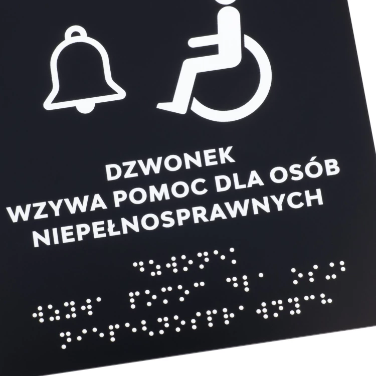 Pomoc dla osób niepełnosprawnych - tabliczka z czarnego matowego akrylu - wym. 150x150mm - TAB575