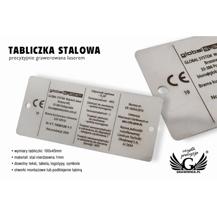 Tabliczka znamionowa stalowa - wym. 100x45mm - TAB083