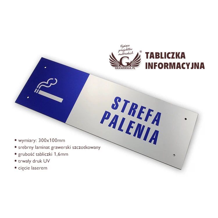 Tabliczka - strefa palenia - wym. 300x100mm - kolorowy druk UV