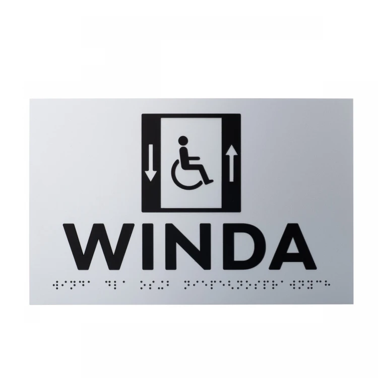 Tabliczka z wypukłymi literami i pismem Braille'a - Winda dla niepełnosprawnych - laminat srebrny - wym. 250x160mm - TAB502