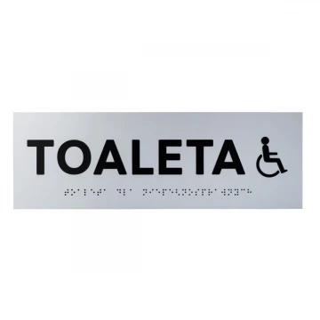 Tabliczka z wypukłymi literami i pismem Braille'a - Toaleta dla niepełnosprawnych - laminat srebrny - wym. 295x100mm - TAB506