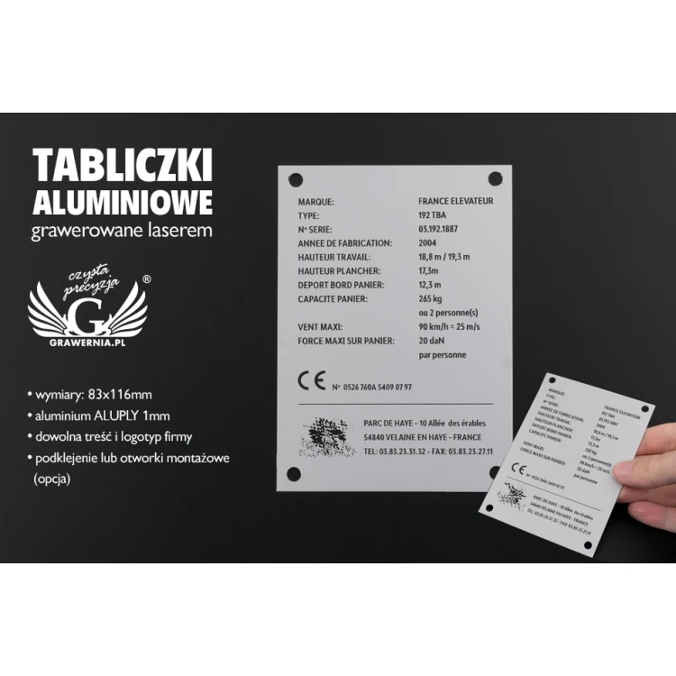 Tabliczka znamionowa grawerowana z aluminium aluply - wymiar 83x116mm - TAB086