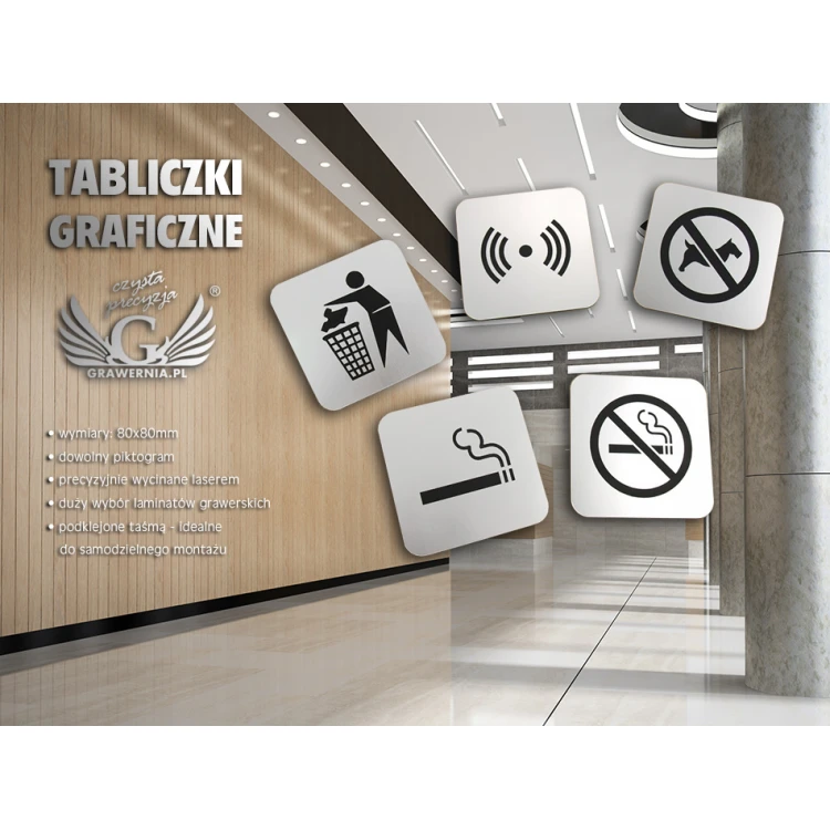 Tabliczki graficzne - oznakowanie pomieszczeń i korytarzy tabliczkami 80x80mm