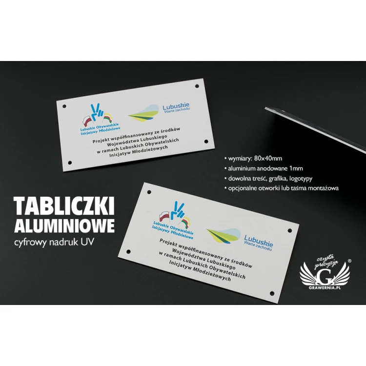 Tabliczki z aluminium anodowanego - niezniszczalny druk - wym. 80x40mm