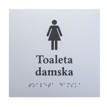 Toaleta damska - tabliczka z pismem Braille'a - srebrny laminat grawerski 3mm - wym. 160x160mm - TAB549