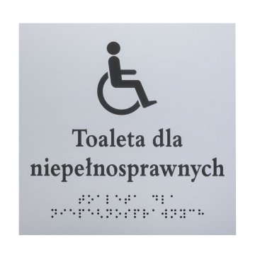 Toaleta dla niepełnosprawnych - tabliczka z pismem Braille'a - srebrny laminat grawerski 3mm - wym. 160x160mm - TAB550