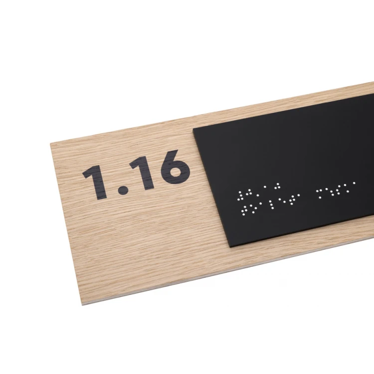 Toaleta męska - tabliczka z pismem Braille'a - płyta fornirowana dąb i akryl czarny mat - wym. 262x118mm - TAB405