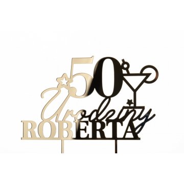 Topper na tort - 50 urodziny - złoty akryl lustrzany - TOP059