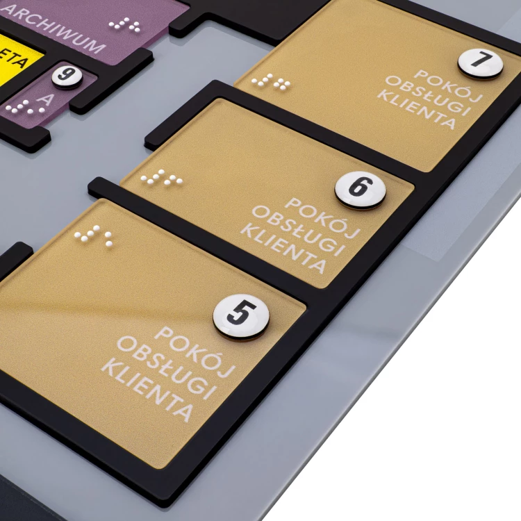 Plan tyflograficzny z pismem Braille'a - tworzywo ADA, 3D doming, laminat i akryl - wym. 480x380 mm  - TAB665