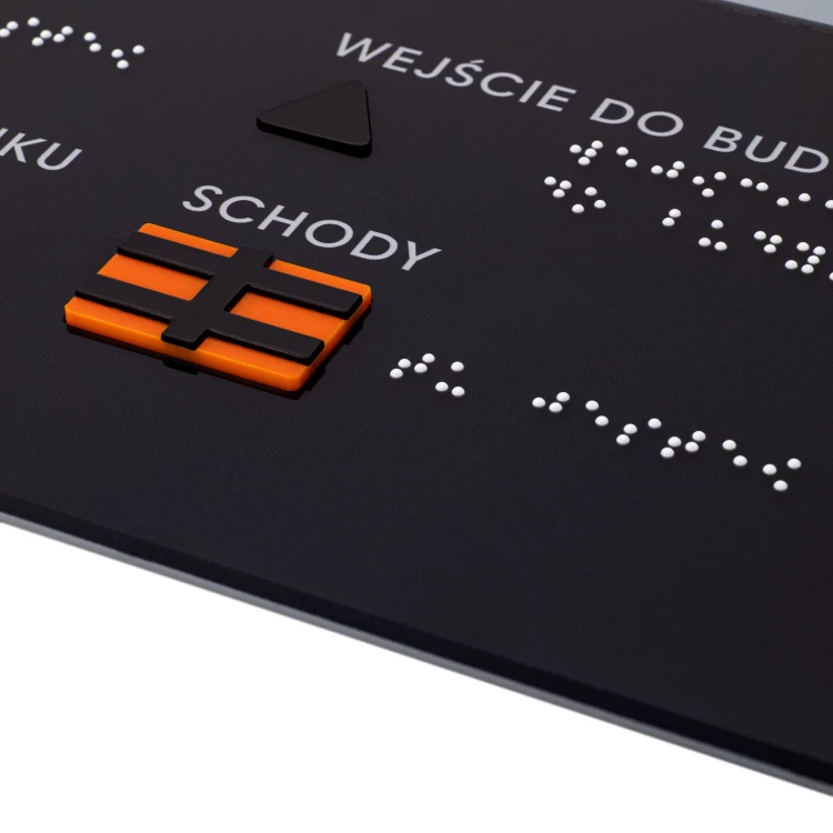 Plan tyflograficzny z pismem Braille'a - tworzywo ADA, 3D doming, laminat i akryl - wym. 480x380 mm  - TAB665