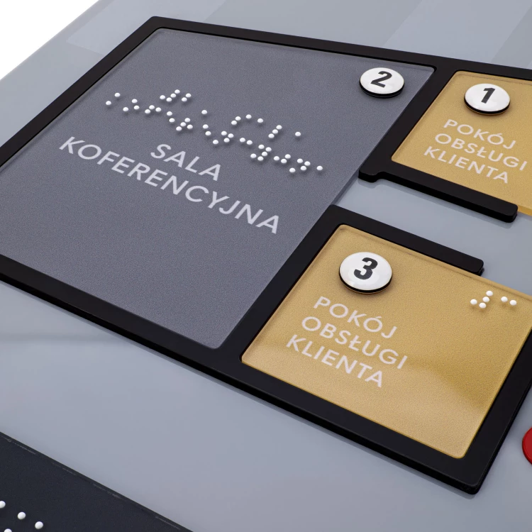 Plan tyflograficzny z pismem Braille'a - tworzywo ADA, 3D doming, laminat i akryl - wym. 480x380 mm  - TAB665