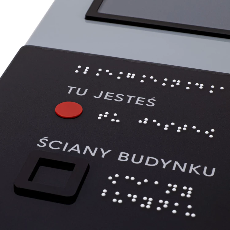 Plan tyflograficzny z pismem Braille'a - tworzywo ADA, 3D doming, laminat i akryl - wym. 480x380 mm  - TAB665