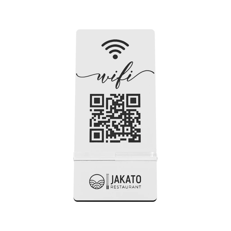 Stojak informacyjny z kodem QR - biały laminat grawerski - wym. 50x110mm - ST066