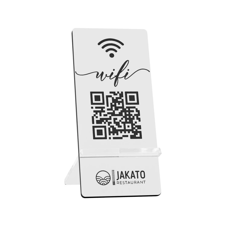 Stojak informacyjny z kodem QR - biały laminat grawerski - wym. 50x110mm - ST066