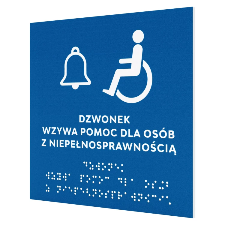 Tabliczka na drzwi z pismem Braille'a dla niewidomych - dzwonek wzywa pomoc - wym. 150x150mm - TAB707