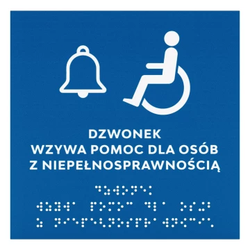 Tabliczka na drzwi z pismem Braille'a dla niewidomych - dzwonek wzywa pomoc - wym. 150x150mm - TAB707