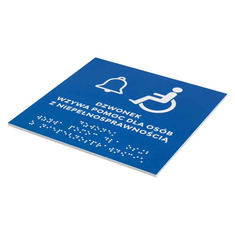 Tabliczka na drzwi z pismem Braille'a dla niewidomych - dzwonek wzywa pomoc - wym. 150x150mm - TAB707