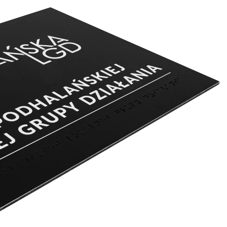Tabliczka z pismem Braille'a - dowolna treść - czarny dibond - wym. 297x210 mm (format A4) - TAB671